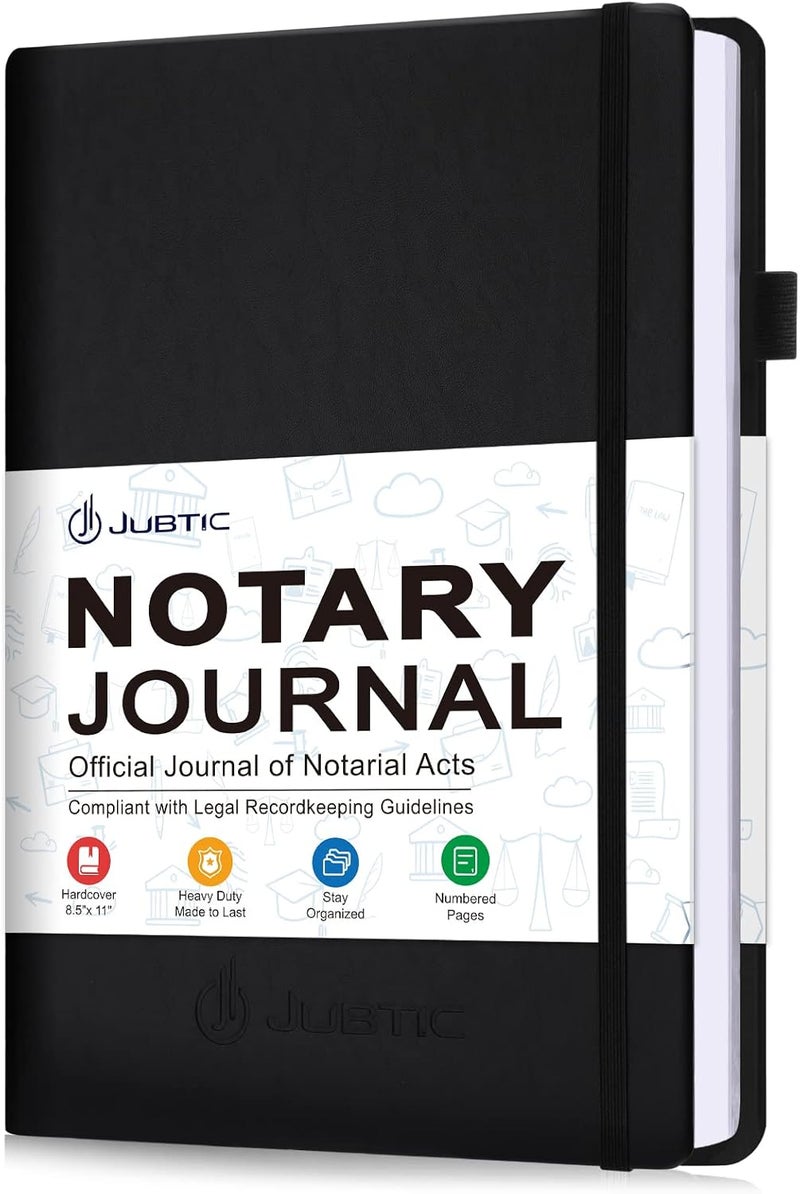 JUBTIC Notary Journal Log Book - A4 Hardcover Notary Public Journal of Notarial Acts - Big Notary Supplies with Privacy Guard - 474 Record Entries, 160 Numbered Pages, 8.5"x11" (Black) - Image 1